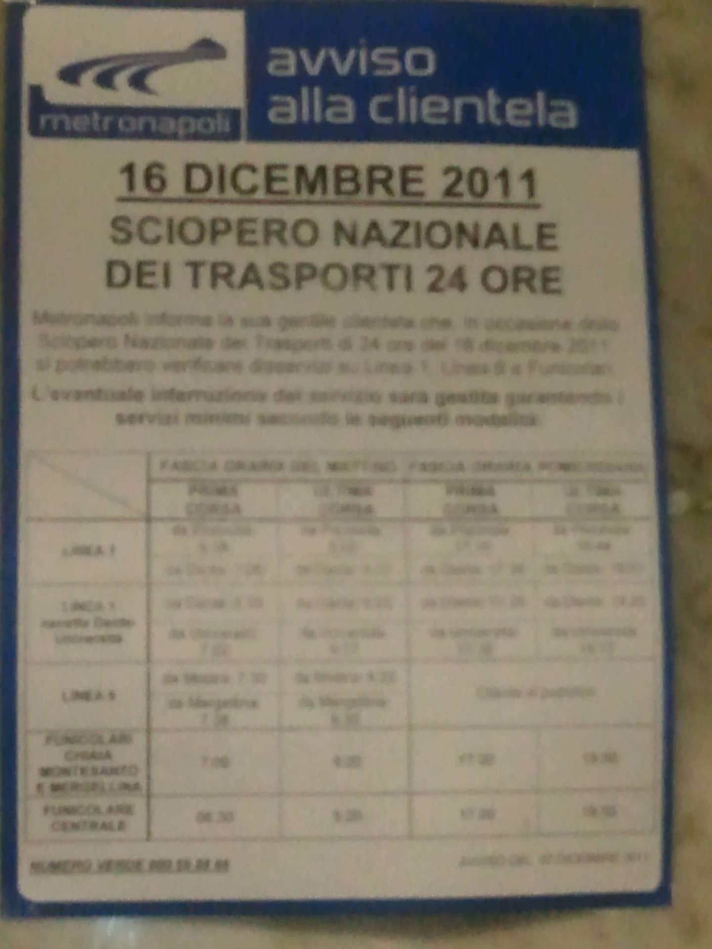 Sciopero metropolitana di Napoli del 16 dicembre 2011
